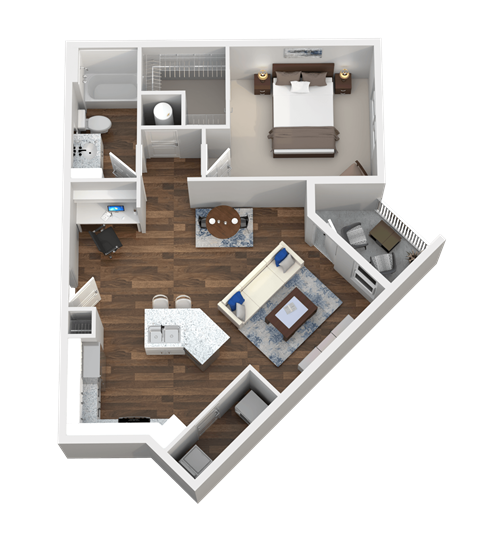 1 Bed 1 Bath 3D Floor Plan at Aventura at Wild Horse Creek, Chesterfield, MO, 63017